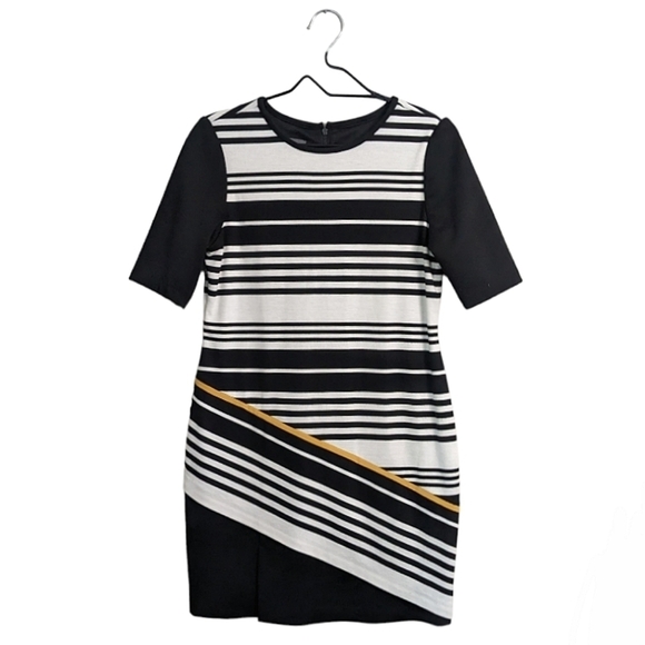 Donna Ricco black white striped sheath dress above knee length short sleeves 8P - Picture 1 of 11